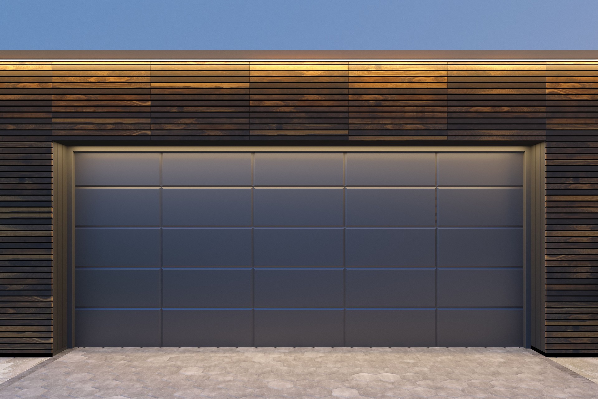 Black and Wooden panels garage of Modern Luxurious Villa